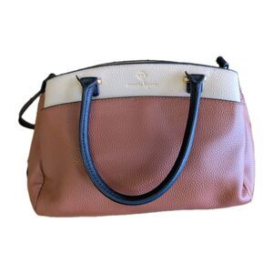 Nanette Lepore Lancaster Satchel Purse Brown Cream Block Pebbled Faux Leather **